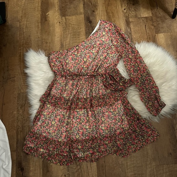 LULU’S Anew Romance Pink Floral Print One Shoulder Ruffled Mini Dress - Picture 5 of 8